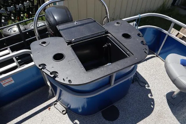 Slide: The Image of 2020 Lowe SF 214 boat with open storage compartment and seating area. - 3