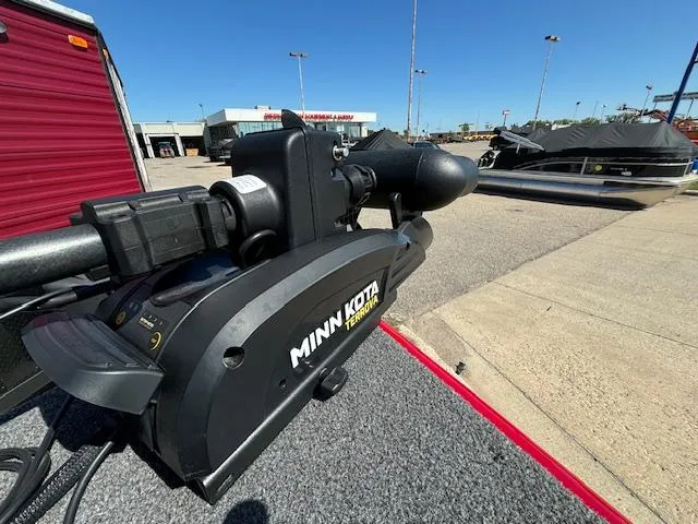 Slide: The Image of Minn Kota Terrova motor on 2022 Lund 1675 Adventure SS boat, outdoor setting. - 20