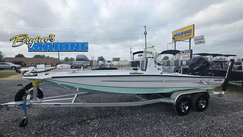 The Image of 2025 Xpress H22B boat on trailer at Bryan's Marine dealership. - 2