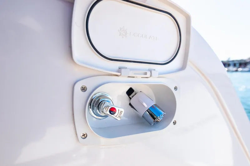 Slide: The Image of Close-up of 2023 Pardo Yachts P38 electrical socket and plug on deck. - 10
