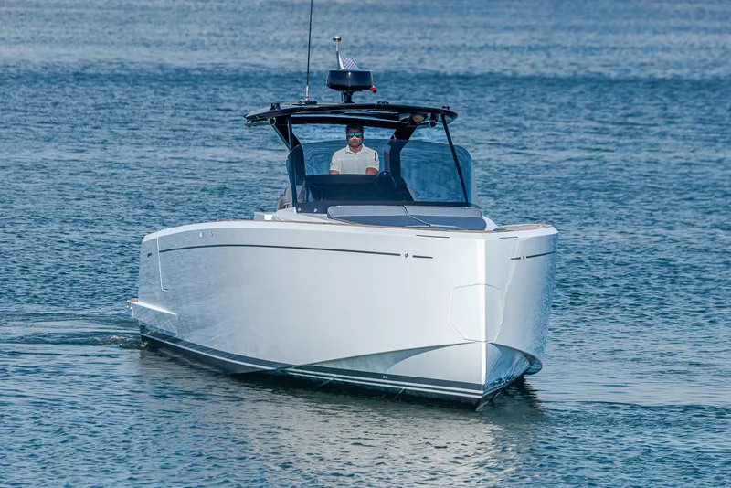 Slide: The Image of 2023 Pardo Yachts P38 cruising on open water, showcasing sleek design and modern features. - 32