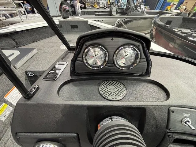 Slide: The Image of Dashboard of 2025 Crestliner 1750 Super Hawk WT JS boat with gauges. - 6
