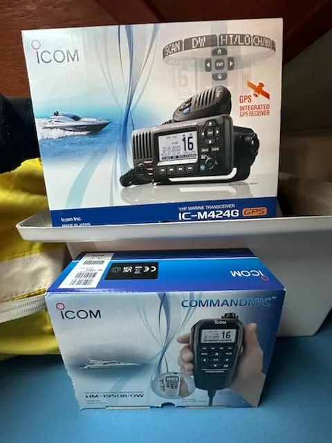 Slide: The Image of Icom marine transceiver IC-M424G GPS and CommandMic boxes on a 1985 Ericson 30 Plus. - 24