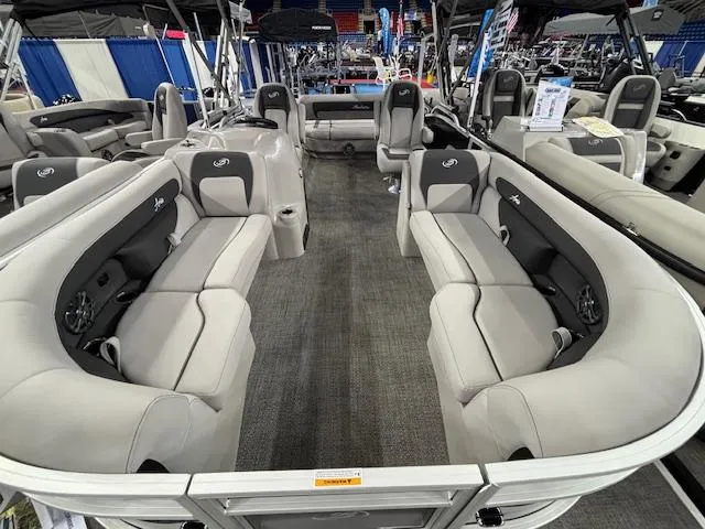 Slide: The Image of 2025 Barletta ARIA 22UC pontoon boat with spacious seating and modern design. - 4