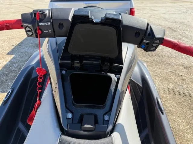 Slide: The Image of 2019 Yamaha WaveRunner SVHO dashboard with open storage compartment and red safety lanyard. - 8