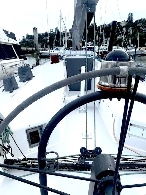 Slide: The Image of Sailboat deck view, Santa Cruz 52, 1996 model, docked at marina. - 8