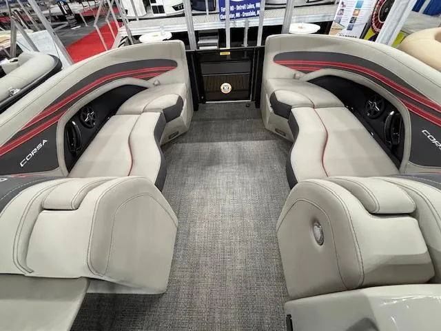 Slide: The Image of 2025 Barletta CORSA 23QC boat interior with plush seating and modern design. - 27
