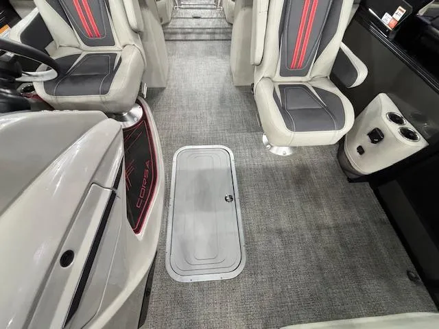 Slide: The Image of Interior of 2025 Barletta CORSA 23QC boat with modern seating and flooring. - 6