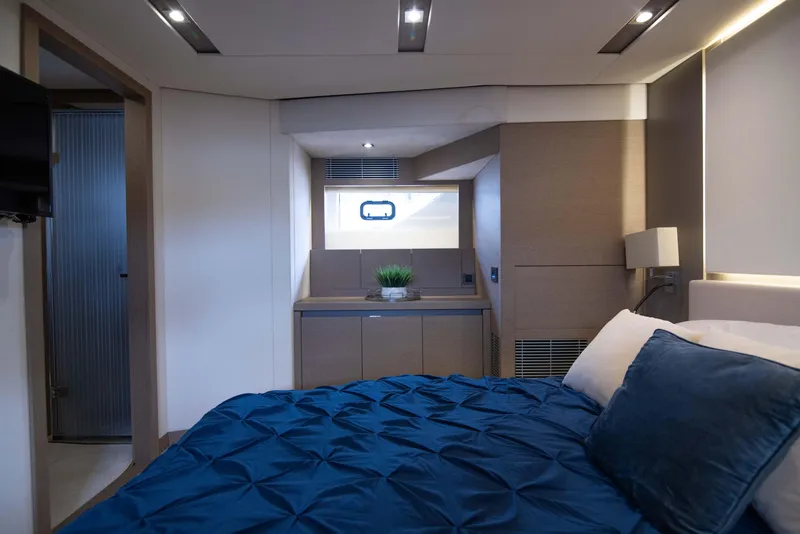 Slide: The Image of Luxurious bedroom interior of 2018 Prestige 680 Flybridge yacht with modern design. - 30