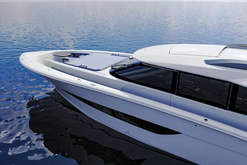 Slide: The Image of 2025 Scout 670 LXS luxury boat on calm water, showcasing sleek design and modern features. - 4