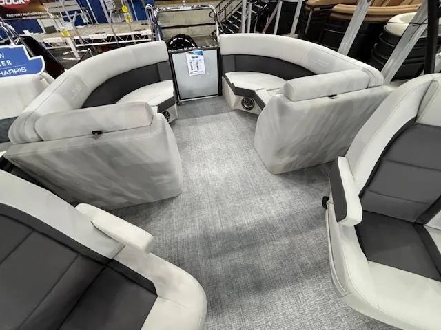 Slide: The Image of 2025 Harris Cruiser 230 interior with spacious seating and modern design. - 9