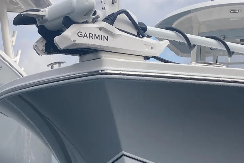 Slide: The Image of 2024 Regulator 30XO boat with Garmin equipment on the bow. - 4