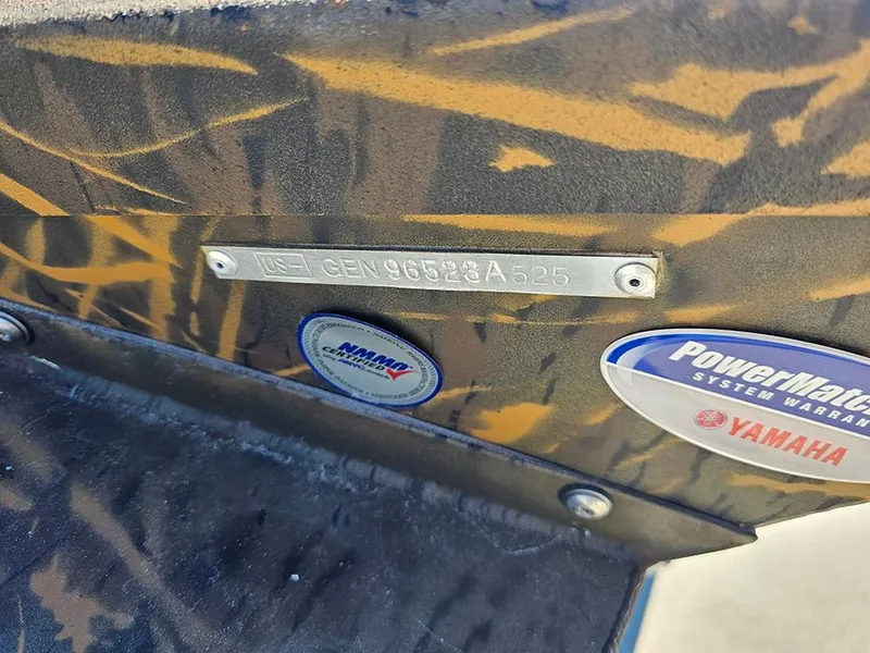 Slide: The Image of 2025 G3 Gator Tough 18 DK boat with camouflage design and Yamaha PowerMatched warranty sticker. - 27