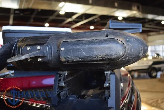 Slide: The Image of 2017 Ranger Z521C boat motor detail in a workshop setting. - 48