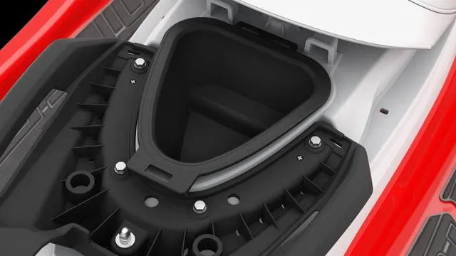 Slide: The Image of 2025 Yamaha Waverunner VX Limited storage compartment, featuring a sleek black interior design. - 13