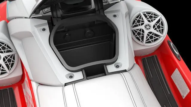 Slide: The Image of 2025 Yamaha Waverunner VX Limited storage compartment and speaker system, featuring sleek design. - 14