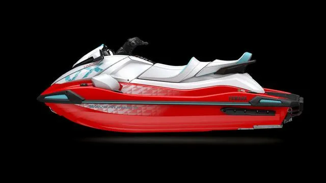 Slide: The Image of 2025 Yamaha Waverunner VX Limited, red and white, side view on black background. - 6