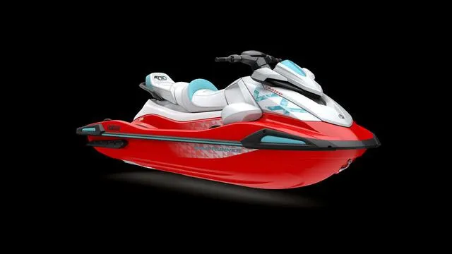 Slide: The Image of 2025 Yamaha Waverunners VX Limited, red and white jet ski, sleek design on black background. - 9