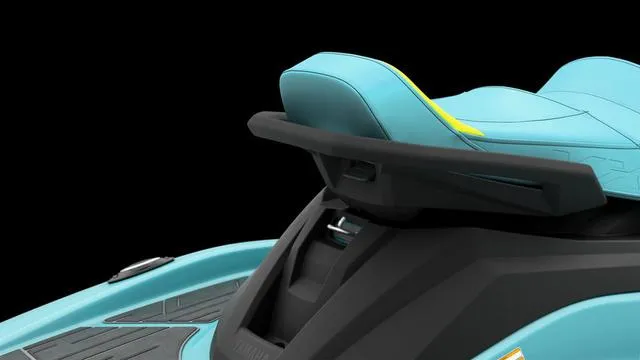 Slide: The Image of 2025 Yamaha Waverunner VX Limited HO, turquoise seat, sleek design, black background. - 12