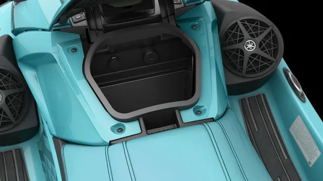 Slide: The Image of 2025 Yamaha Waverunner VX Limited HO, teal color, open storage compartment, visible speakers. - 14