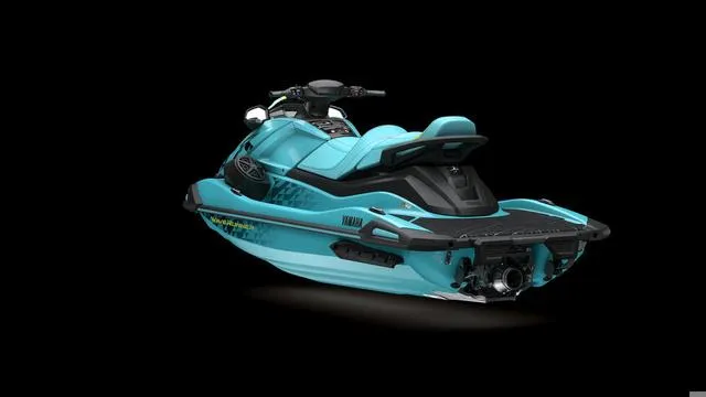 Slide: The Image of 2025 Yamaha Waverunners VX Limited HO in teal, rear view on black background. - 5