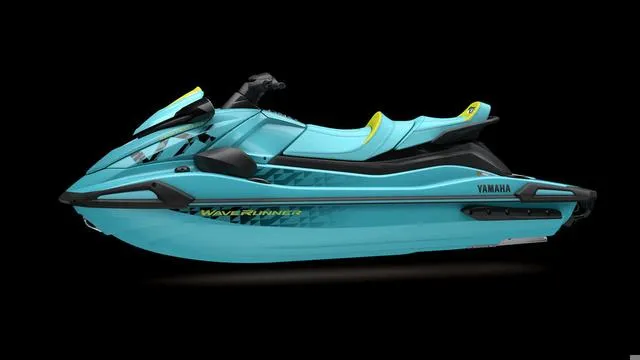 Slide: The Image of 2025 Yamaha Waverunner VX Limited HO in vibrant blue, side view on black background. - 6