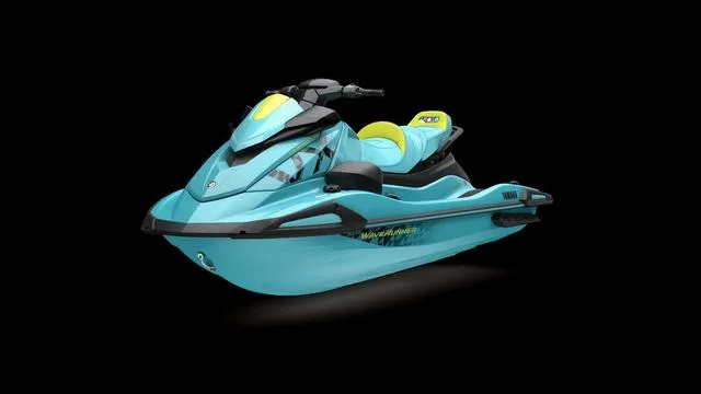 Slide: The Image of 2025 Yamaha Waverunner VX Limited HO in vibrant blue and yellow on black background. - 7