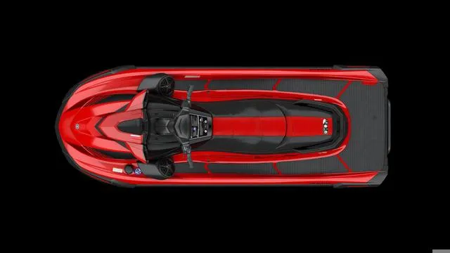 Slide: The Image of 2025 Yamaha Waverunner VX, top view, red and black design on black background. - 10