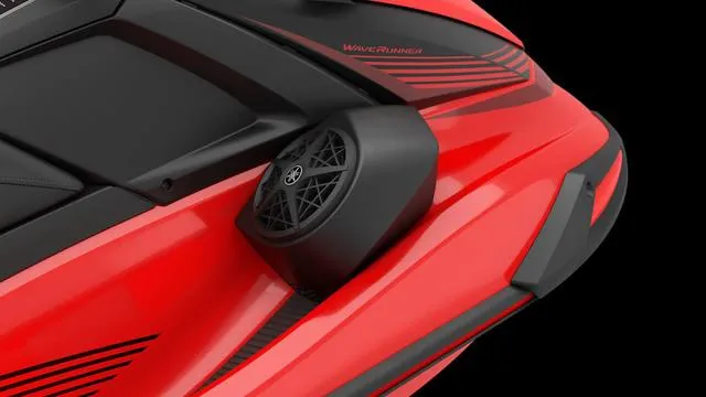 Slide: The Image of 2025 Yamaha Waverunner VX, red and black design, featuring sleek speaker detail. - 11