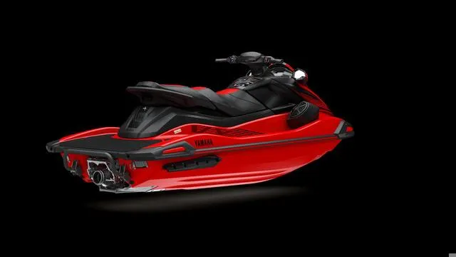 Slide: The Image of 2025 Yamaha Waverunner VX in sleek red and black design on a black background. - 3