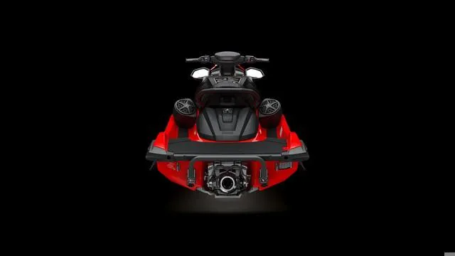 Slide: The Image of 2025 Yamaha Waverunner VX, rear view, red, on black background. - 4