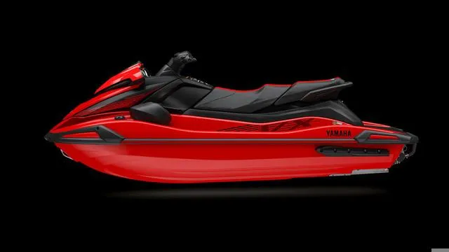 Slide: The Image of 2025 Yamaha Waverunner VX in vibrant red, side view on black background. - 6
