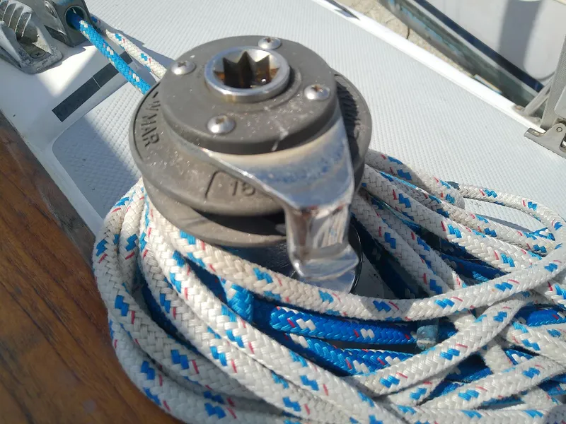 Slide: The Image of Winch and rope on a 1990 Catalina 30 MkII sailboat deck. - 19