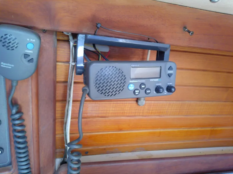 Slide: The Image of VHF radio installed on 1990 Catalina 30 MkII sailboat interior. - 35