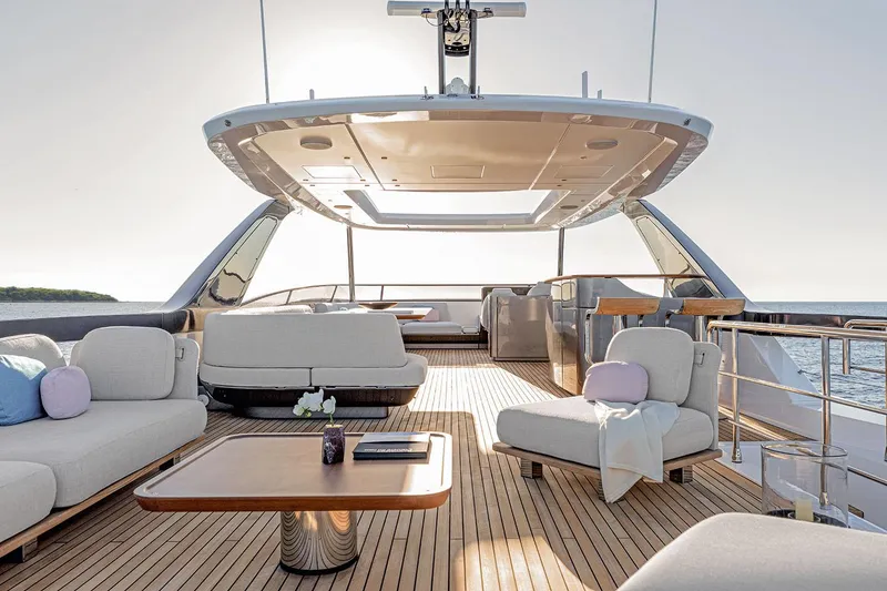 Slide: The Image of Luxurious deck of 2025 Azimut Grande 26M yacht with elegant seating and ocean view. - 37
