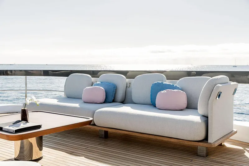 Slide: The Image of Luxurious seating on Azimut Grande 26M yacht, 2025 model, with ocean view. - 46