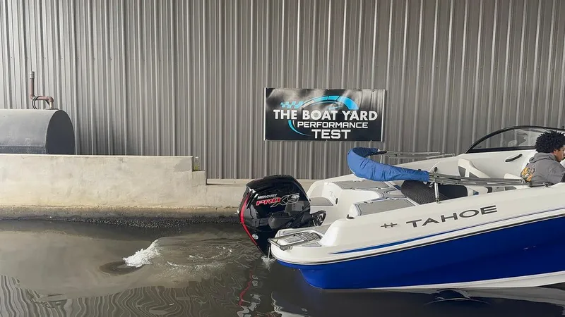 Slide: The Image of 2022 Tahoe 185 S boat undergoing performance test at The Boat Yard. - 14