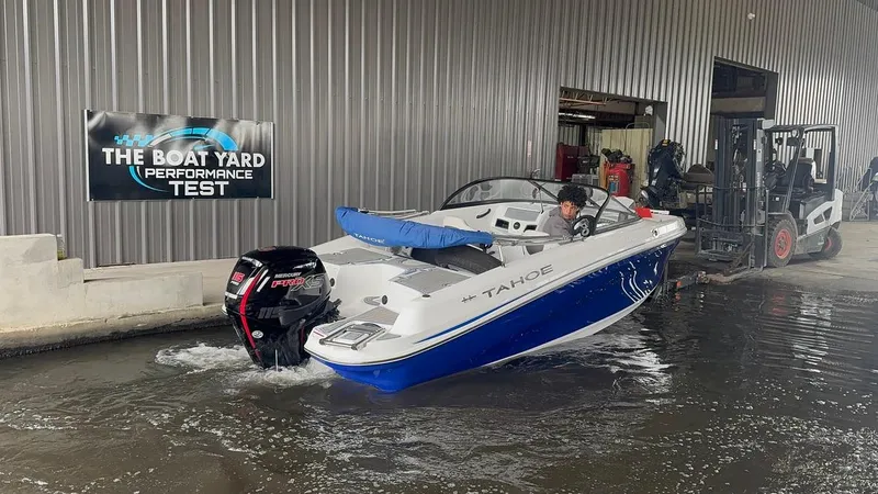 Slide: The Image of 2022 Tahoe 185 S boat undergoing performance test at The Boat Yard facility. - 15