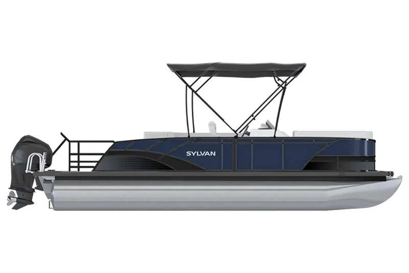 Slide: The Image of 2023 Sylvan L5 DLZ Bar pontoon boat with canopy and outboard motor. - 22