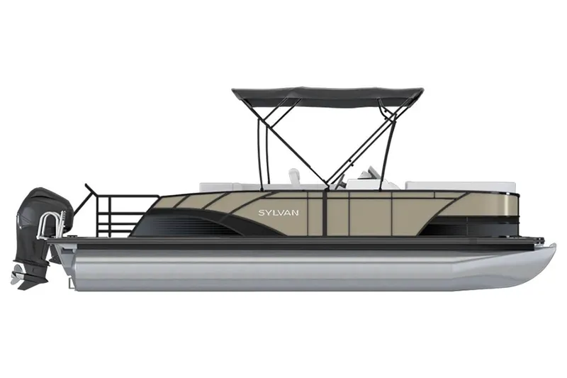 Slide: The Image of 2023 Sylvan L5 DLZ Bar pontoon boat with canopy and outboard motor. - 25
