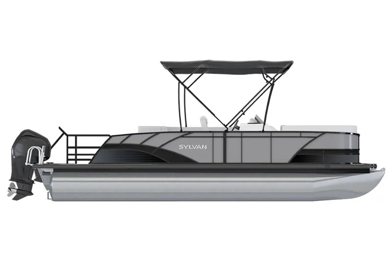 Slide: The Image of 2023 Sylvan L5 DLZ Bar pontoon boat with canopy and outboard motor. - 27