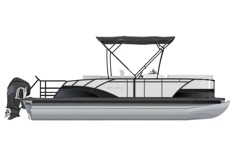 Slide: The Image of 2023 Sylvan L5 DLZ Bar pontoon boat with canopy and outboard motor. - 29