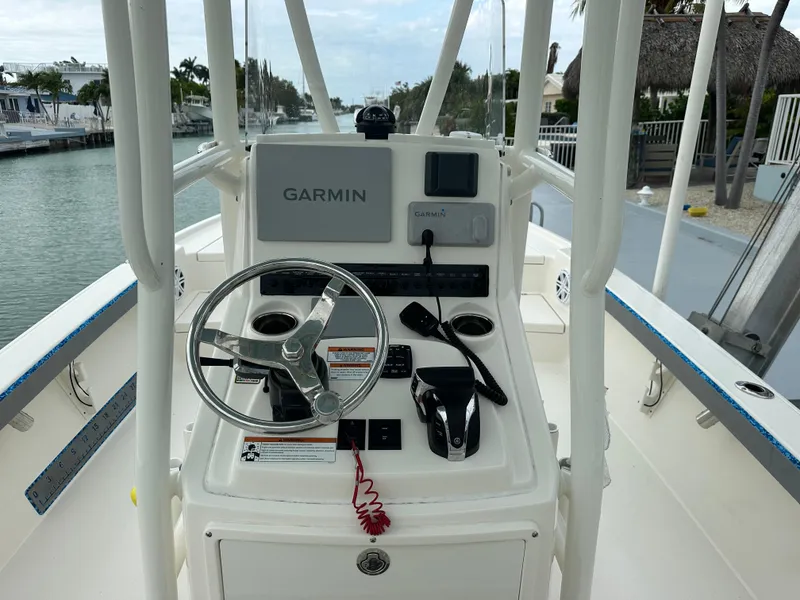 Slide: The Image of 2021 Pathfinder 2500 Hybrid boat console with Garmin navigation system. - 15