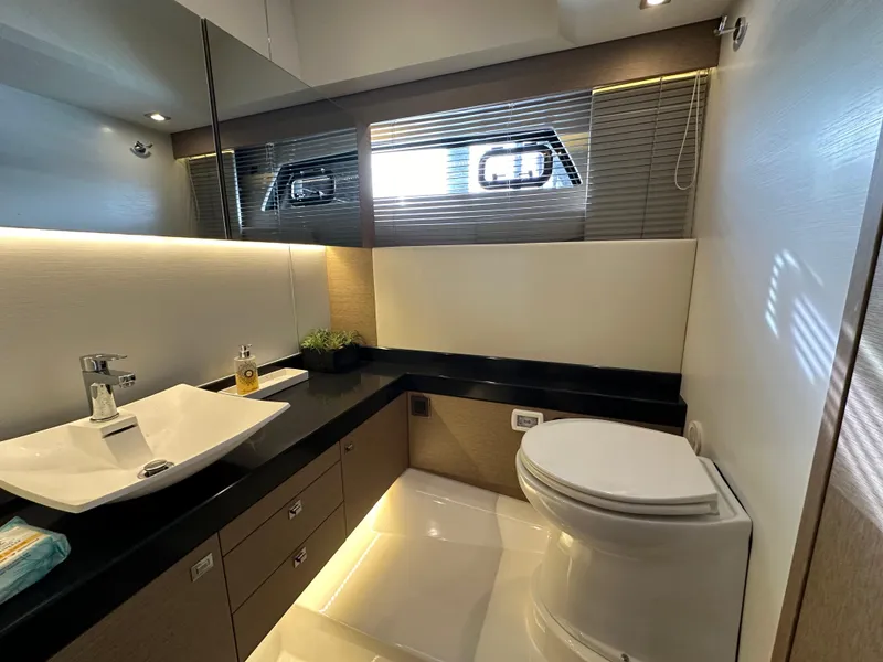 Slide: The Image of Luxurious bathroom in 2017 Prestige 500 yacht with modern fixtures and sleek design. - 22