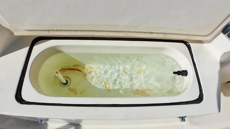 Slide: The Image of Livewell on 2009 C-Dory TOMCAT 255 boat, partially filled with water. - 78