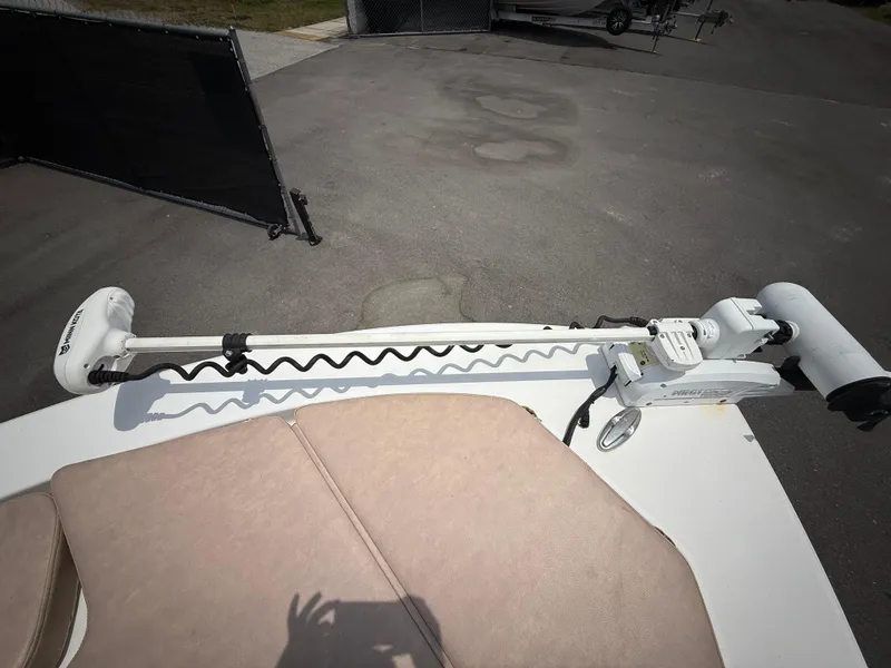 Slide: The Image of 2020 Sportsman Masters 247 Bay Boat with trolling motor on deck. - 36