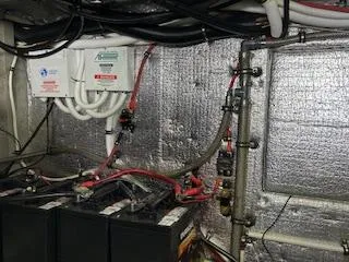 Slide: The Image of ENGINE ROOM NICELY INSULATED, NEW DC WIRING, BATTERIES, & MARINEAIR CONTROL BOX - 29