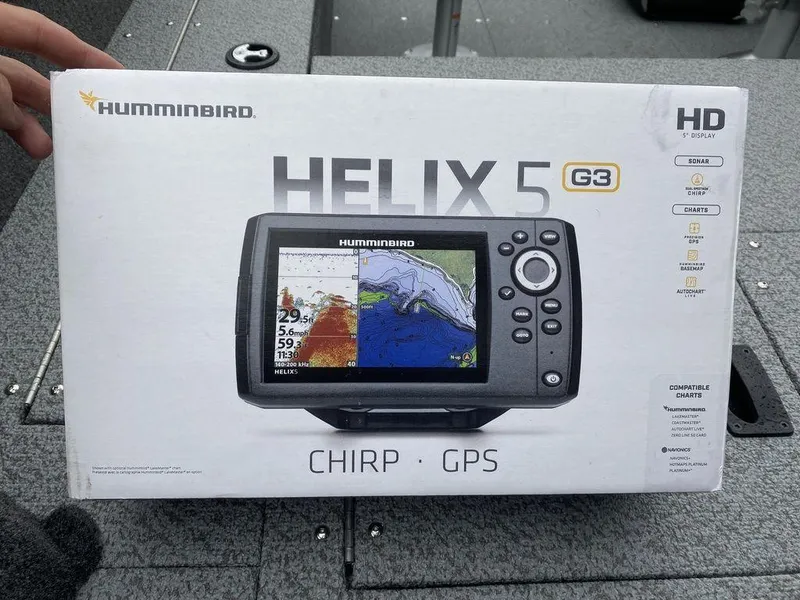 Slide: The Image of Box of Humminbird Helix 5 G3 CHIRP GPS on Lund 1650 Rebel XL boat. - 14