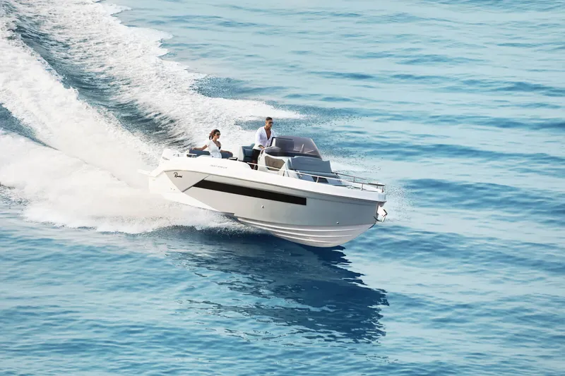 Slide: The Image of 2025 Ranieri NEXT 275 LX cruising on open water, showcasing sleek design and performance. - 3