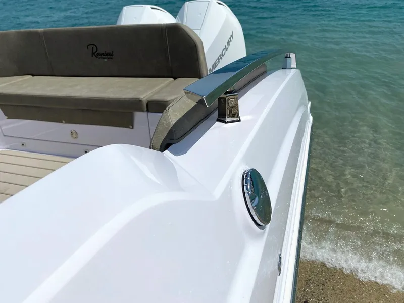 Slide: The Image of 2025 Ranieri NEXT 285 XL boat at the beach with Mercury engines. - 34